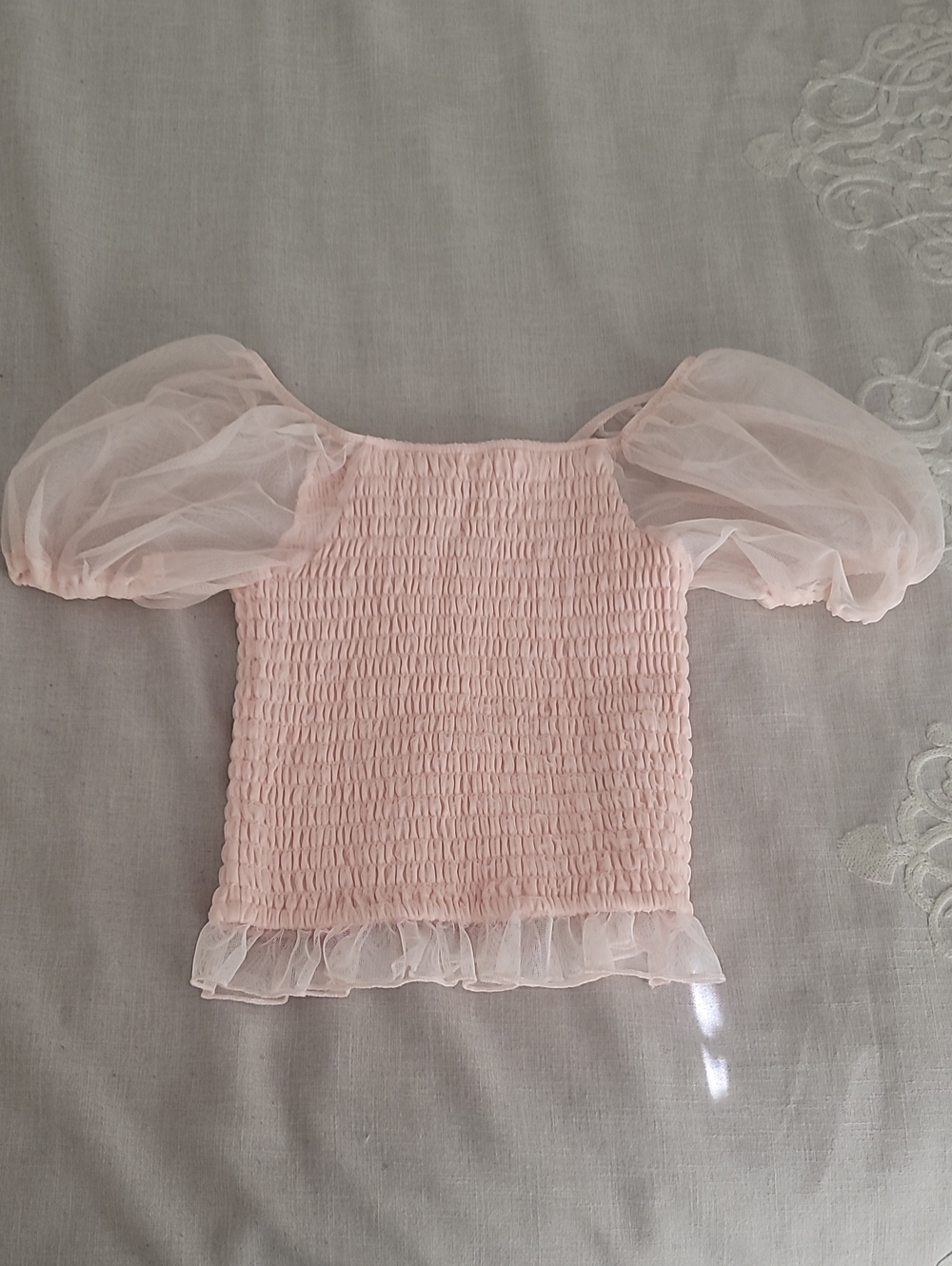 art class, Pink Smocked Puff Sleeve Crop Top, Size 8